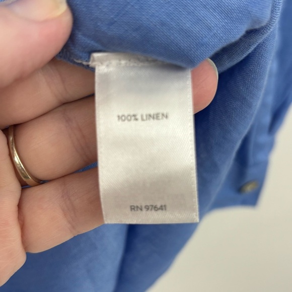 J. Jill Love Linen Casual Blue Button Down tunic top pockets Sz Med coastal - Picture 8 of 10